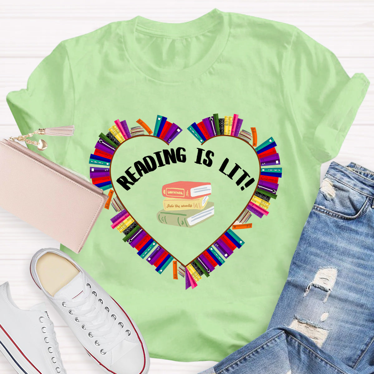 Reading Is Lit Books Heart Teacher T-Shirt