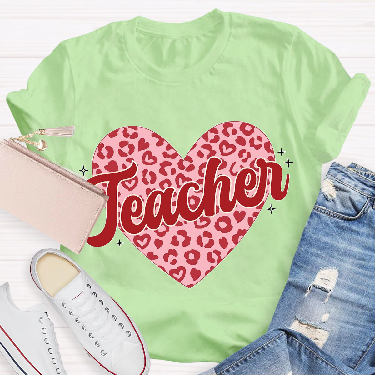 Checkered Heart Teacher T-Shirt