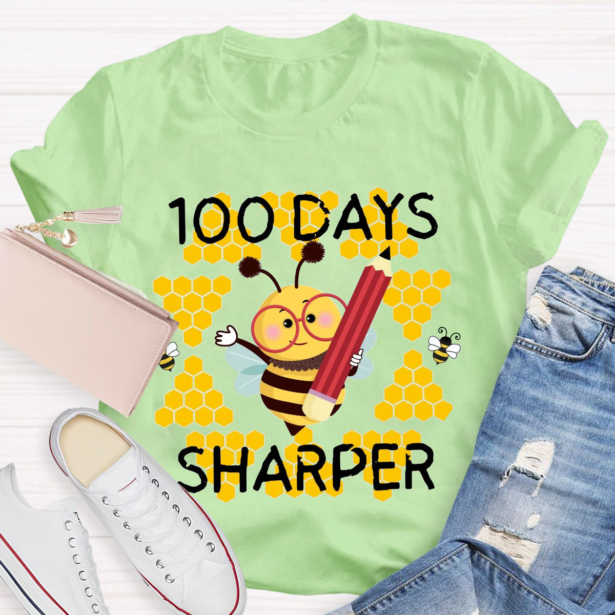 100 Days Sharper Funny Bee  T-Shirt