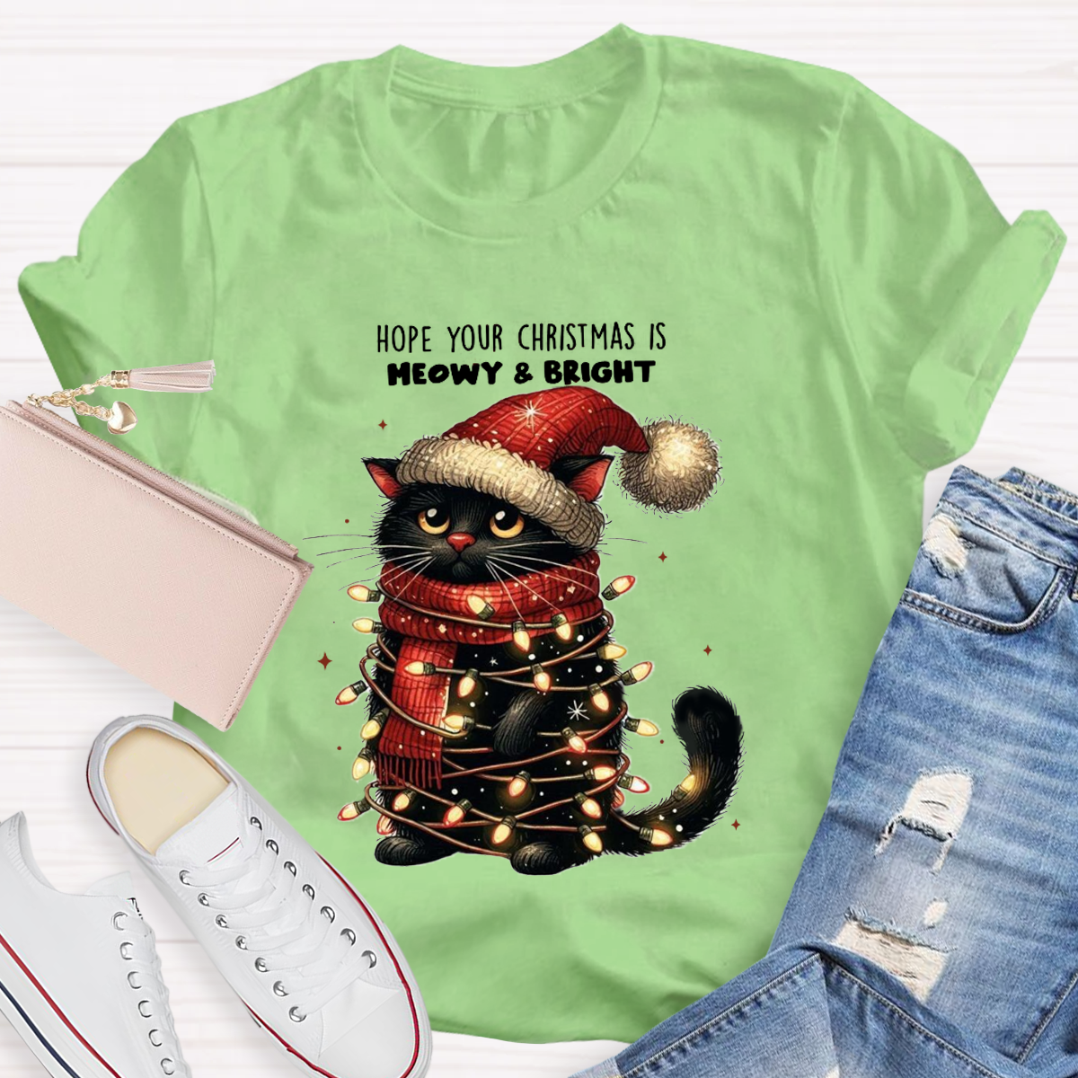 Hope Your Christmas Is Meowy And Bright Teacher T-Shirt