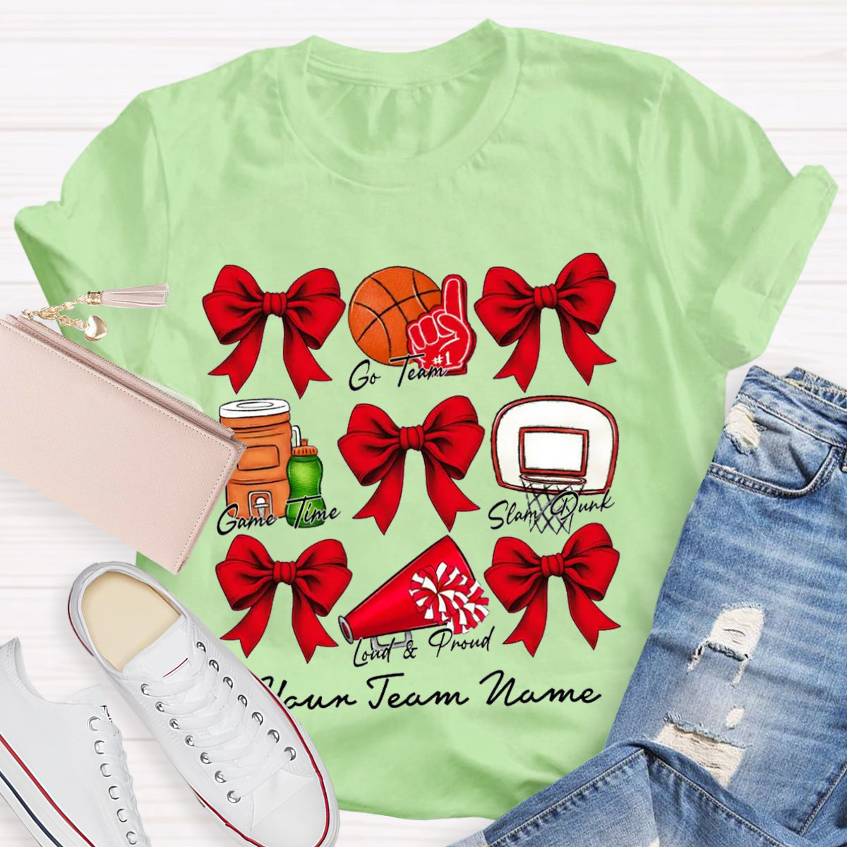 Personalized Team Name Basketball Bow T-Shirt