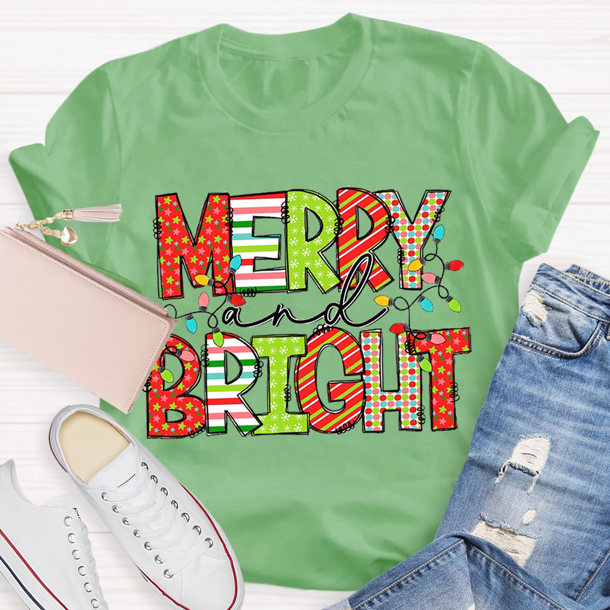 Merry And Bright Christmas Teacher T-Shirt