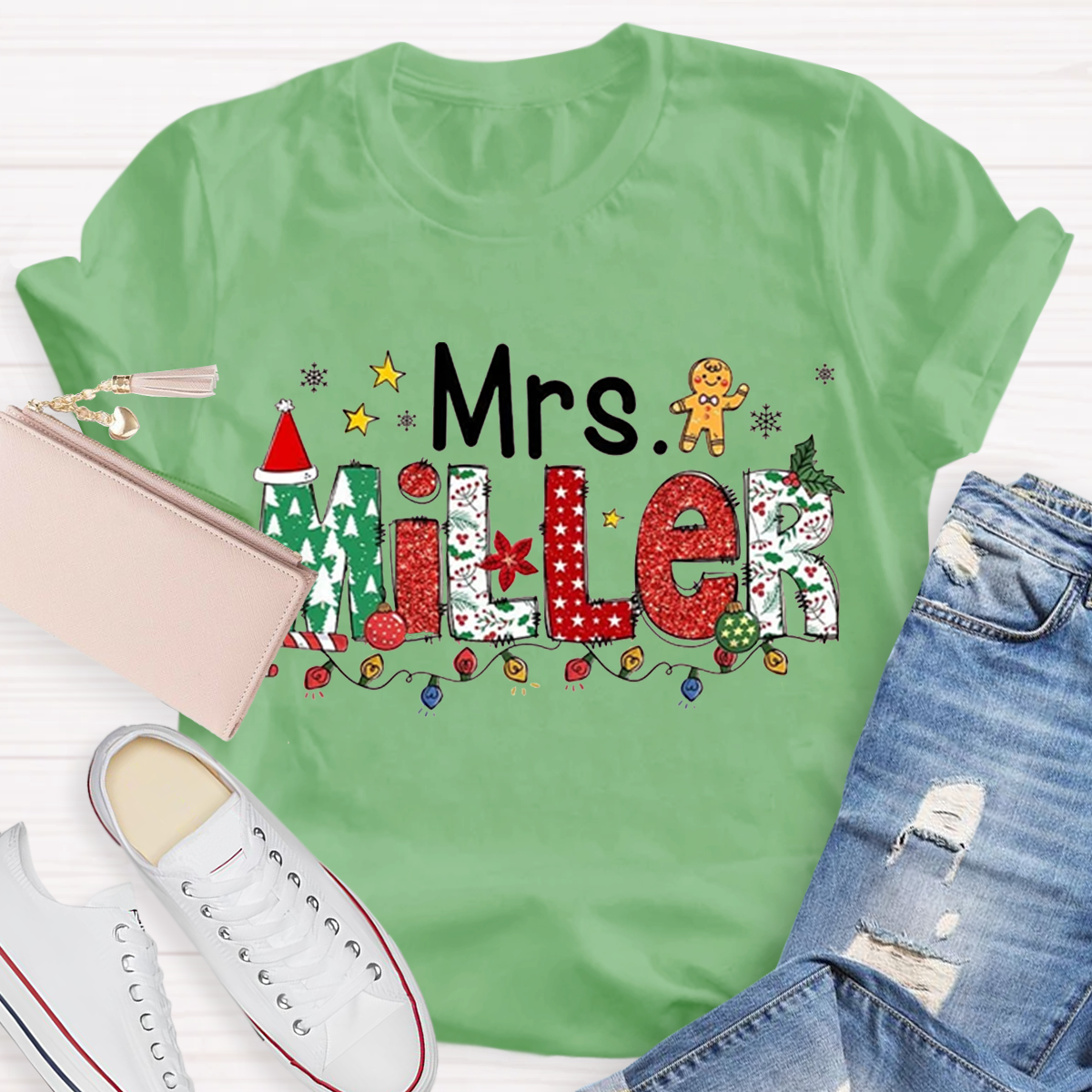 Personalized Name Christmas Teacher T-Shirt