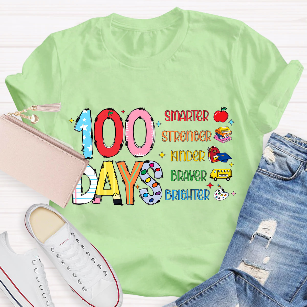 100 Days Smarter Brighter Teacher T-Shirt