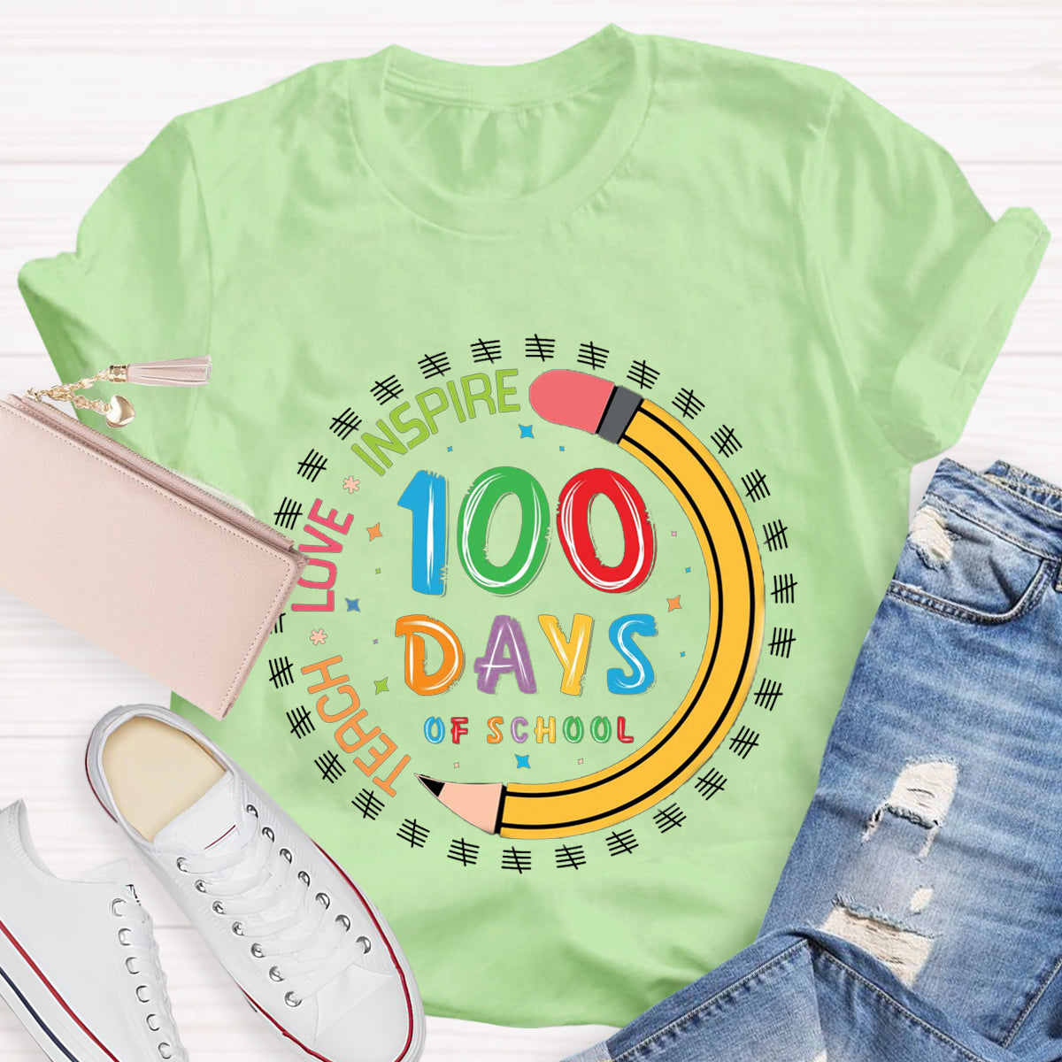 100 Days of School Teach Love Inspire T-Shirt