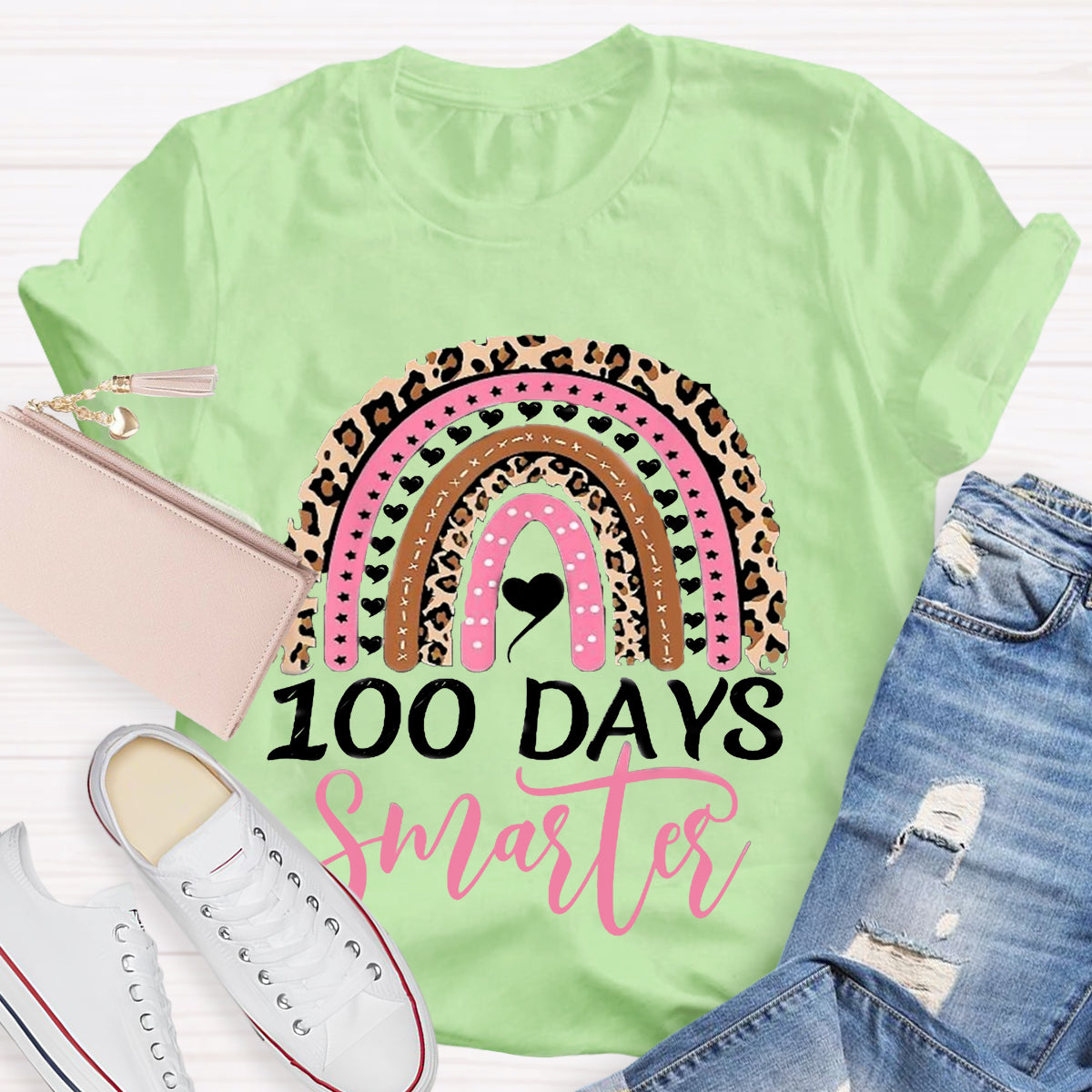 100 Day Smarter Leopard RainbowT-Shirt