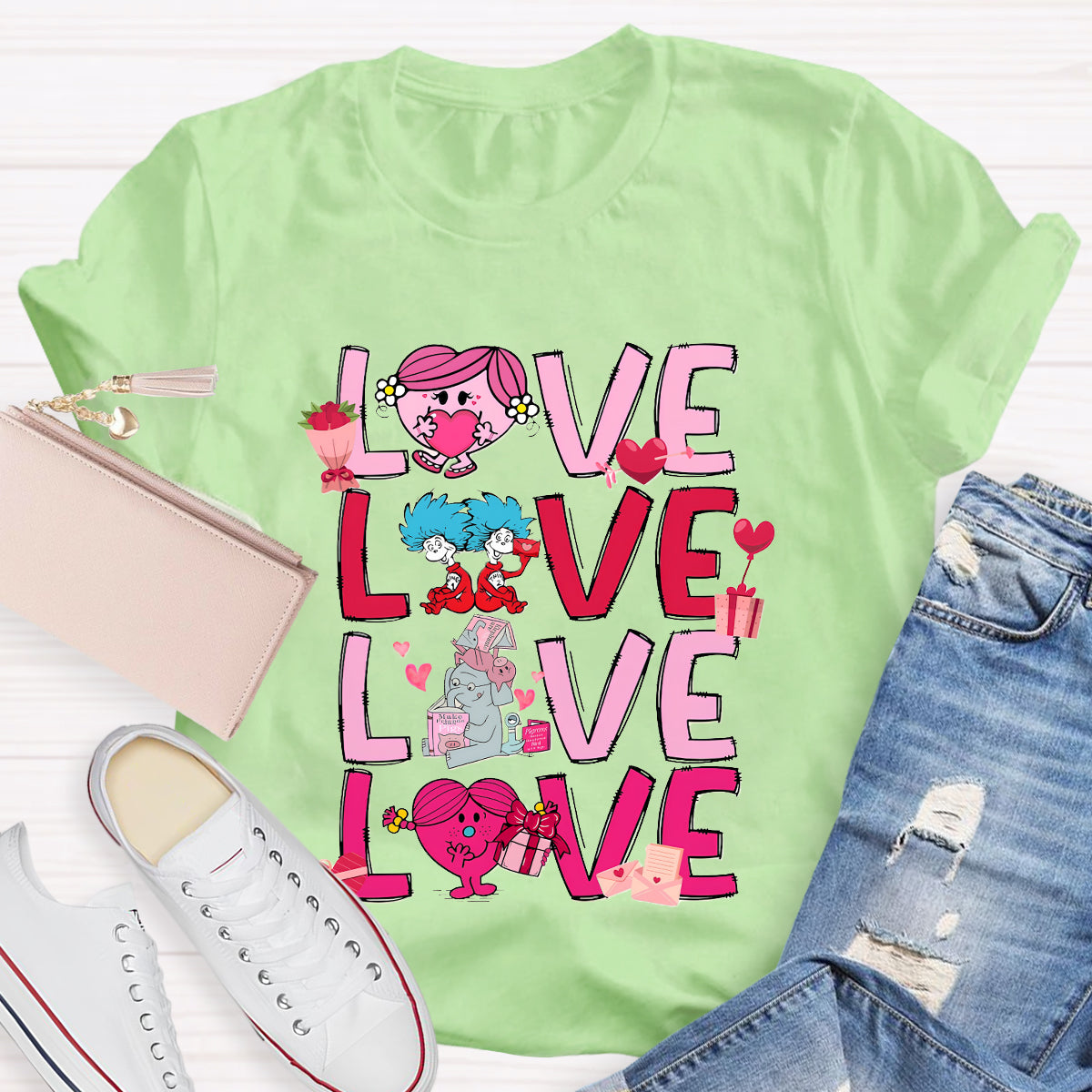 Love Cartoon Characters Teacher T-Shirt