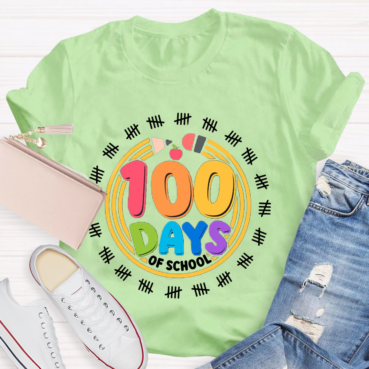 100 Days Of School Pencil Circle T-Shirt