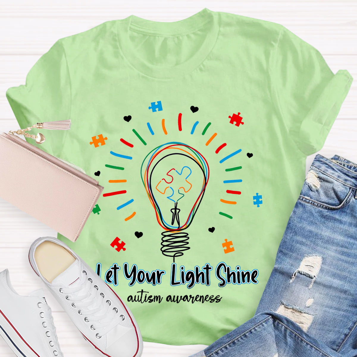 Let Your Light Shine Autism Awareness Teacher T-Shirt