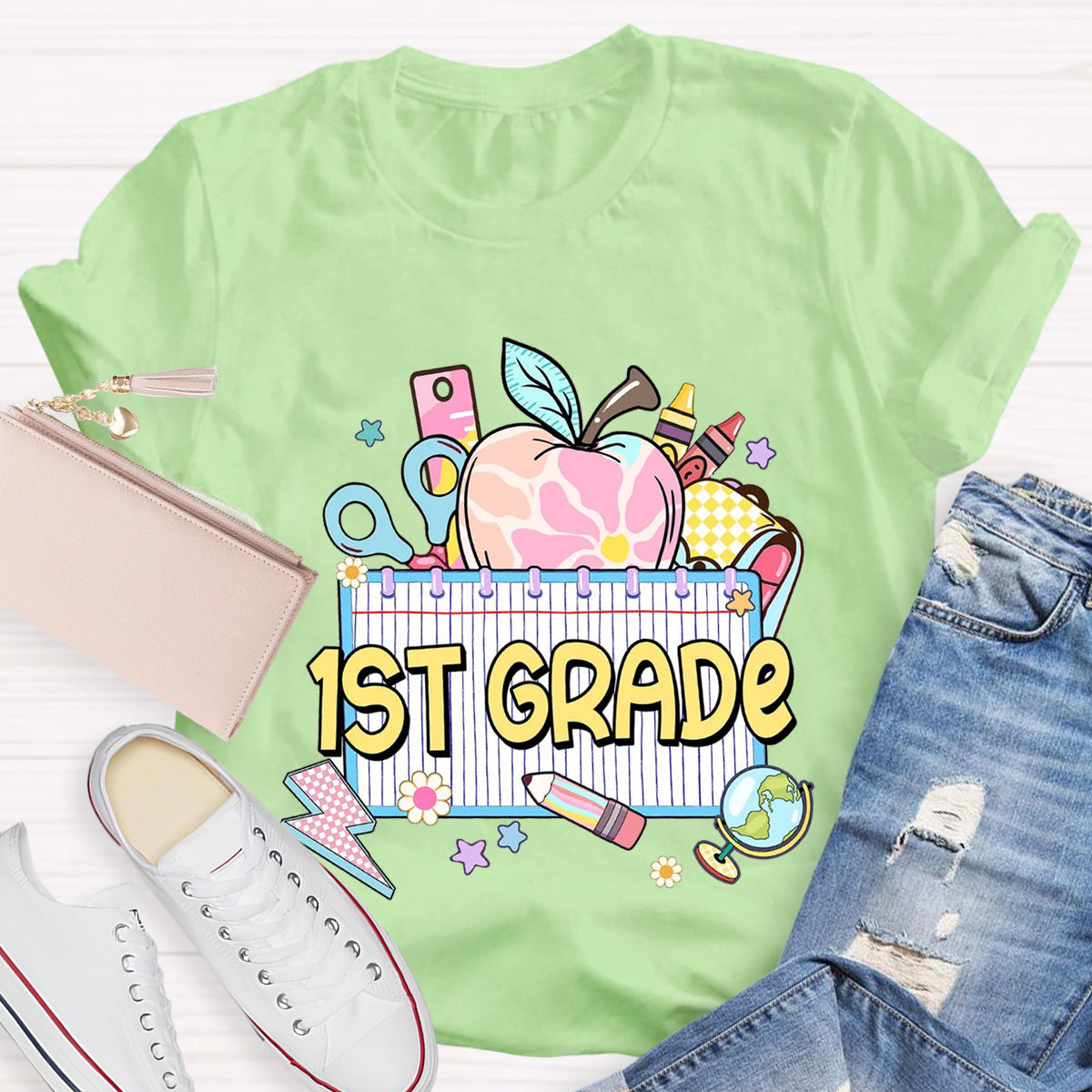 Personalized Grade Teacher Books Apple T-Shirt