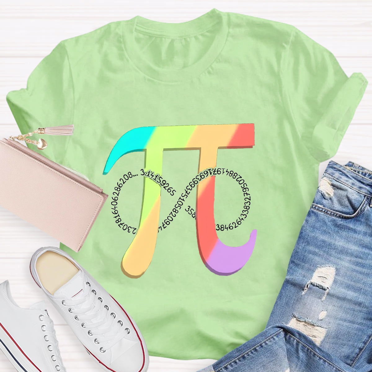 Colorful Pi Math Teacher Graphic T-Shirt