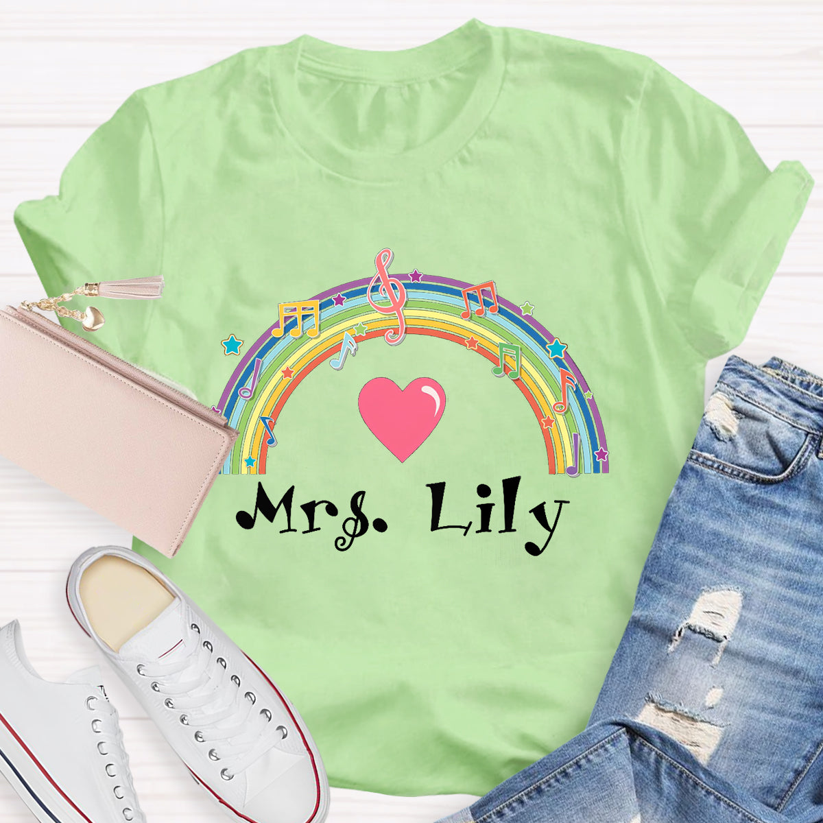 Personalized Music Teacher Name Rainbow T-Shirt