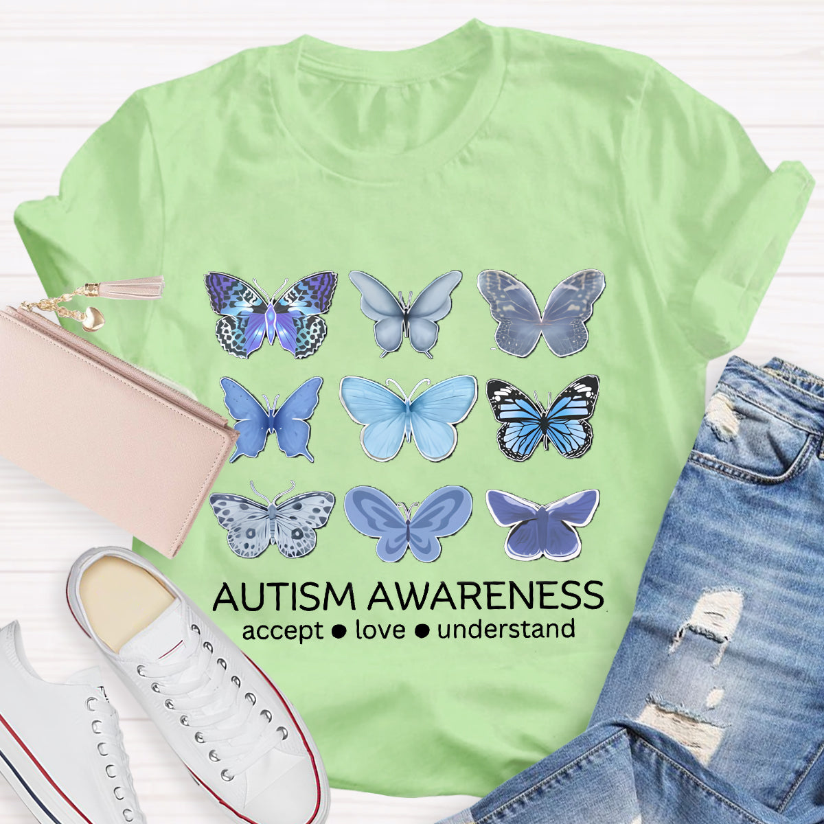 Autism Awareness Butterfly Teacher T-Shirt