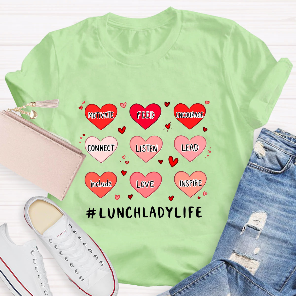 Lunch lady Life Heart Teacher T-Shirt