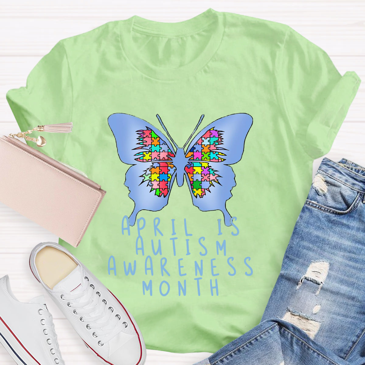 April is Autism Awareness Month with Blue Butterfly T-Shirt