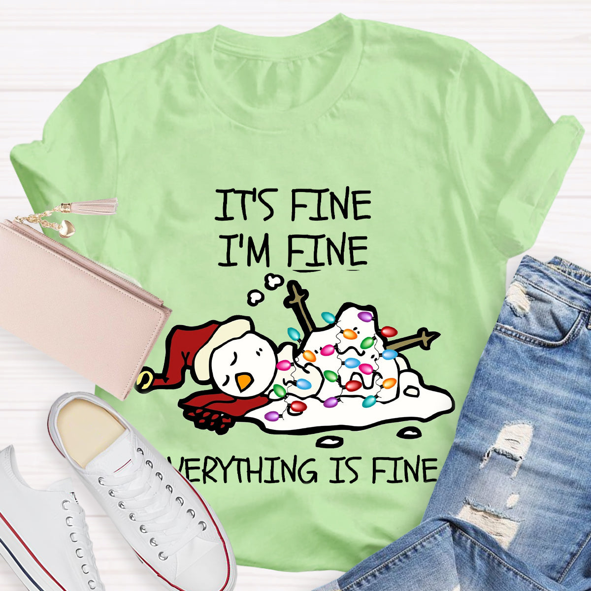 It's Fine I'm Fine Melting Snowman Teacher T-Shirt