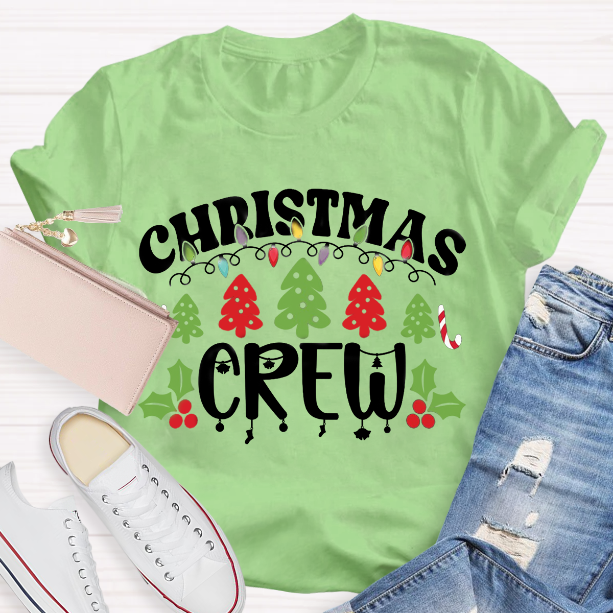 Christmas Crew Christmas Tree Light Teacher T-Shirt