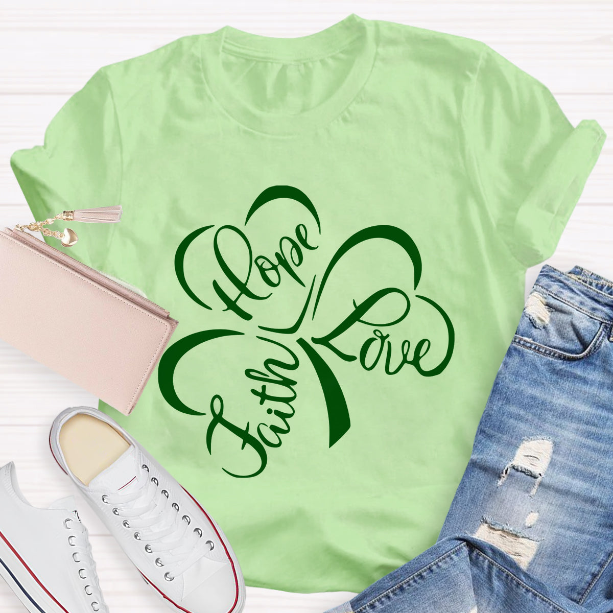 Hope Love Faith Shamrock T-Shirt