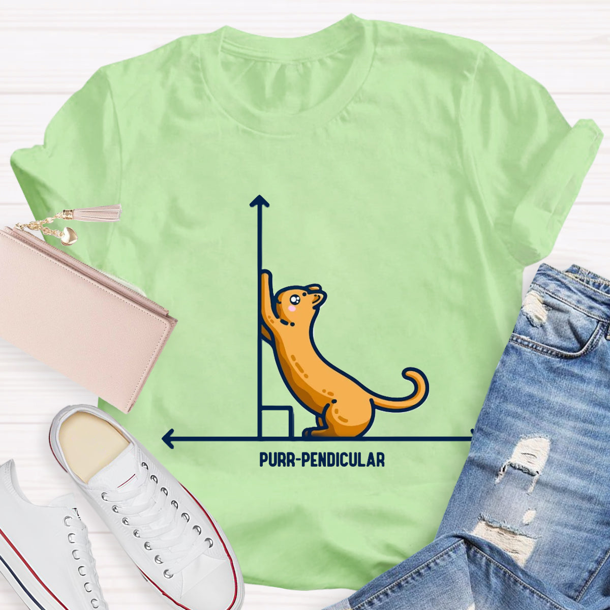 Purr-Pendicular Cute Maths Cat T-Shirt