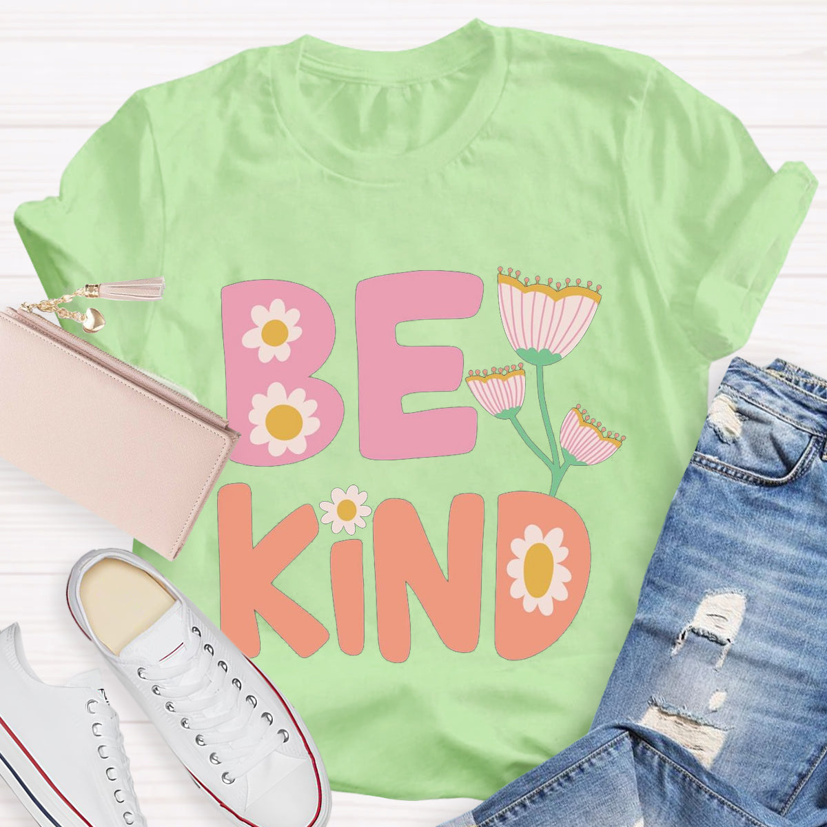 Be Kind Pink Flower Teacher T-Shirt