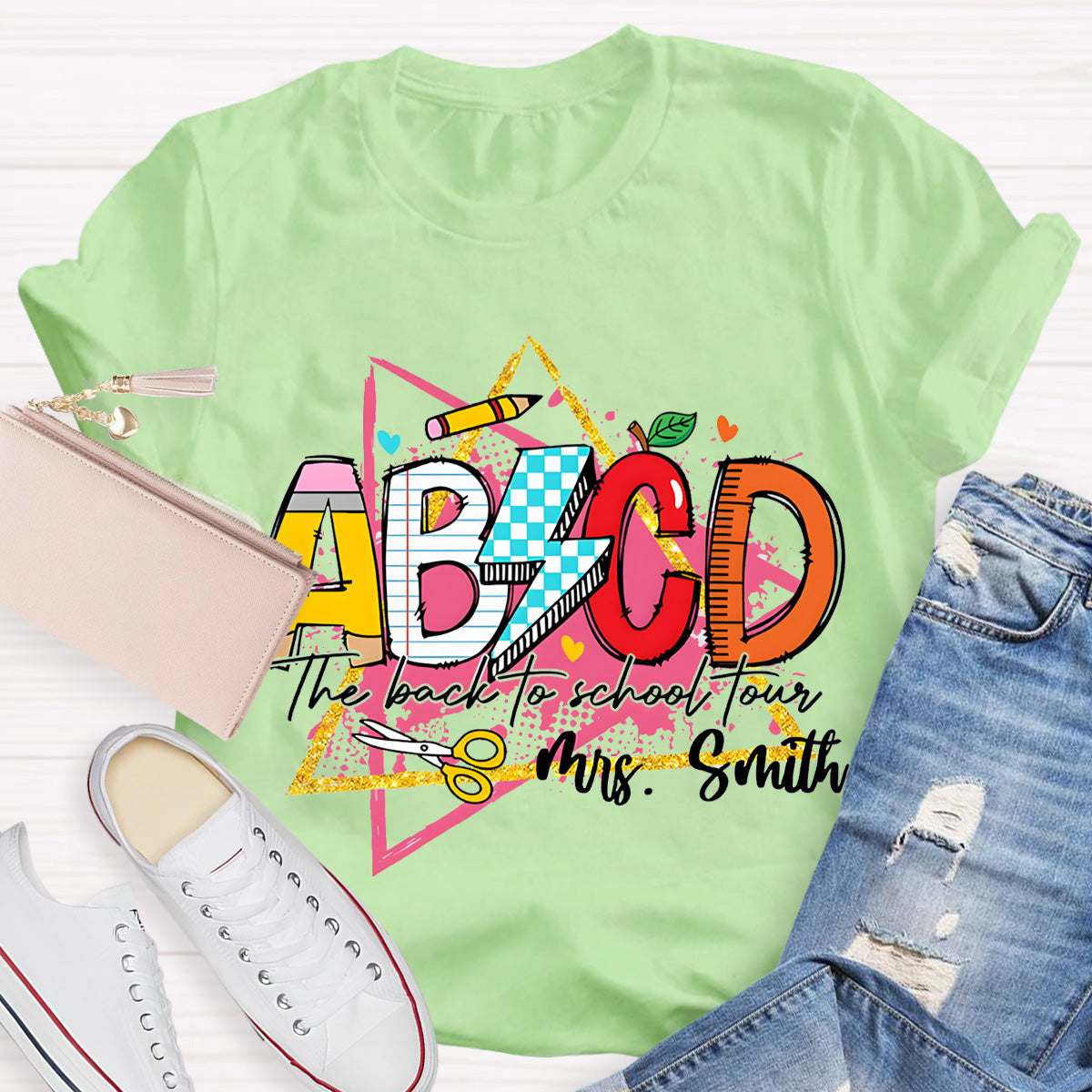 Personalized Name ABCD The Back To School Tour Teacher T-Shirt