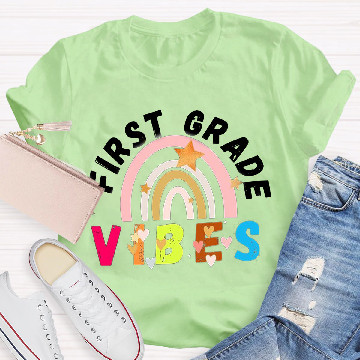 Personalized First Grade Vibes Teacher Shirt