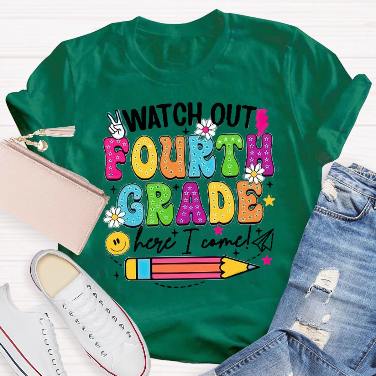 Personalized Design Teachers Grade With Flowers T-Shirt