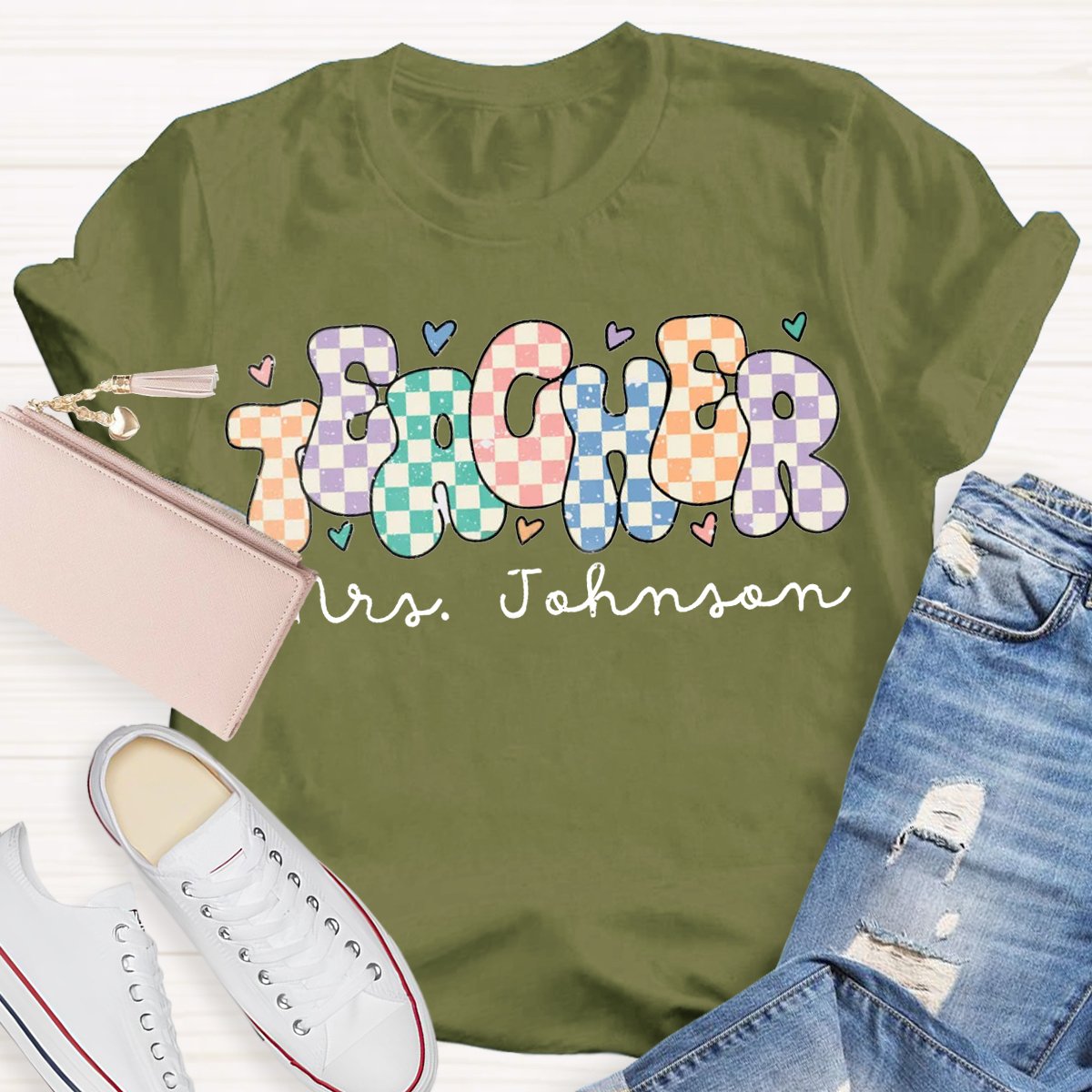 Personalized Name Colorful chessboard design T-shirt