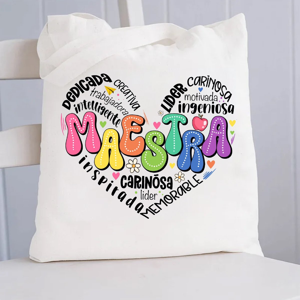 Maestra Spanish Heart Printed Teacher Tote Bag