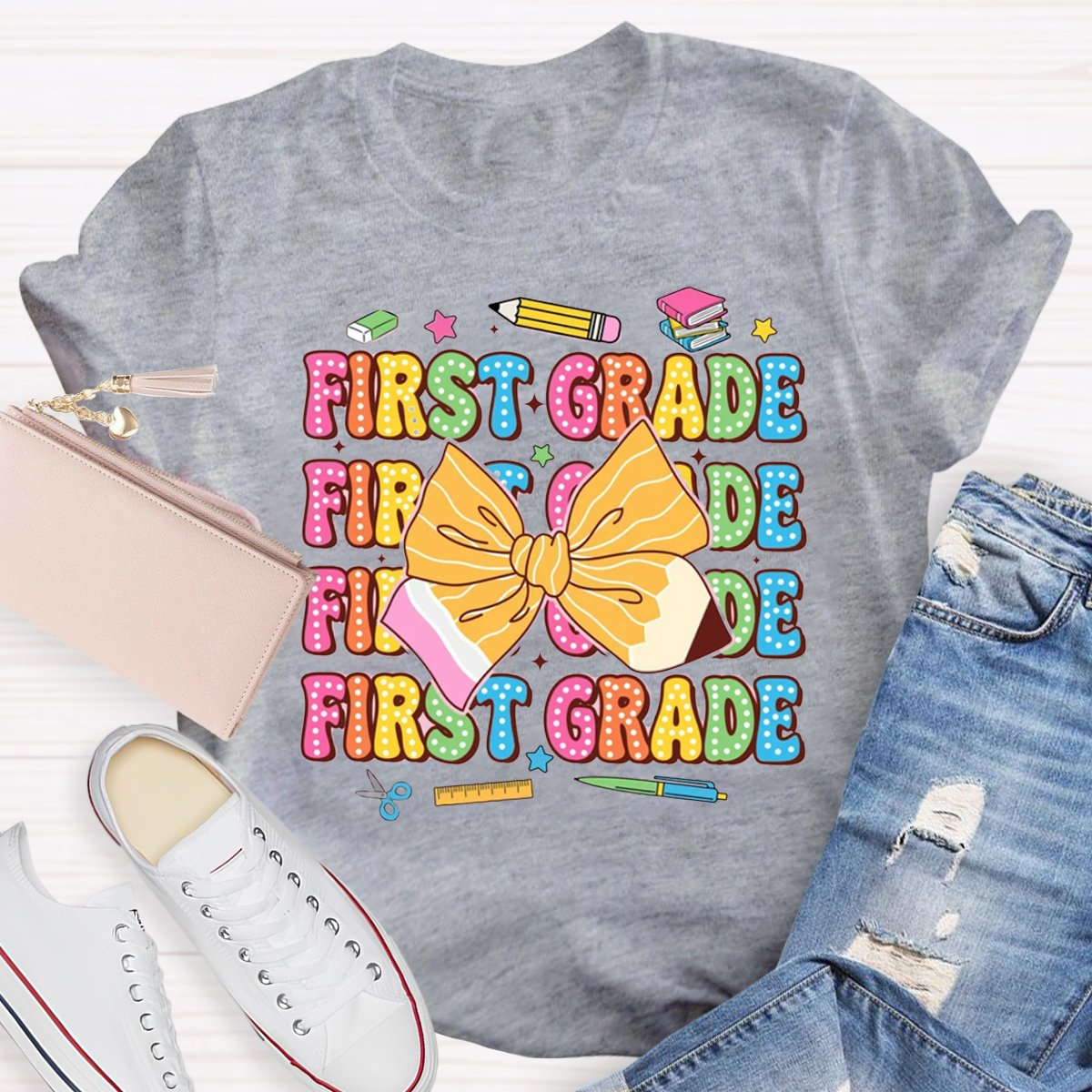 Personalized Grade Pencil Bow Back To School T-shirt