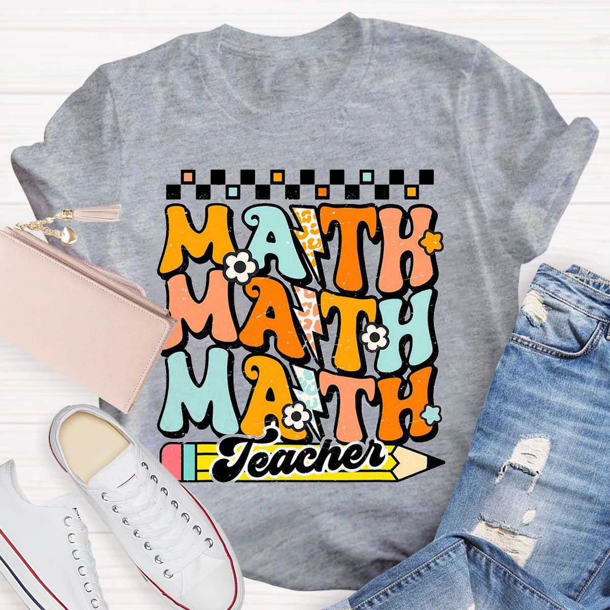 Math Teacher Text Letters T-Shirt