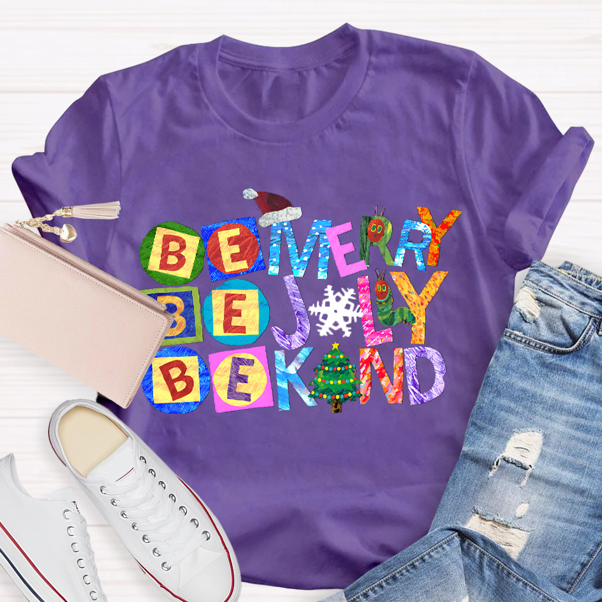 Be Merry Be Jolly Be Kind Christmas Caterpillar T-Shirt