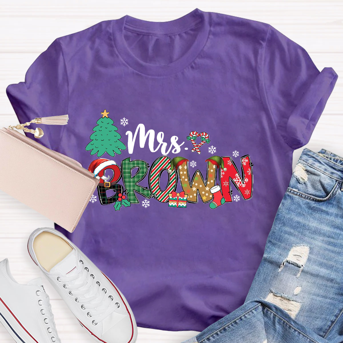 Personalized Name Christmas Tree Teacher T-Shirt