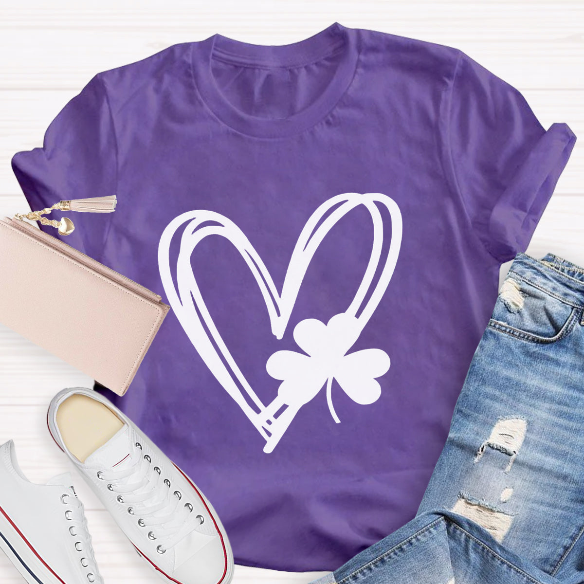 Shamrock And Hand Drawn Heart St Patty's Day T-Shirt