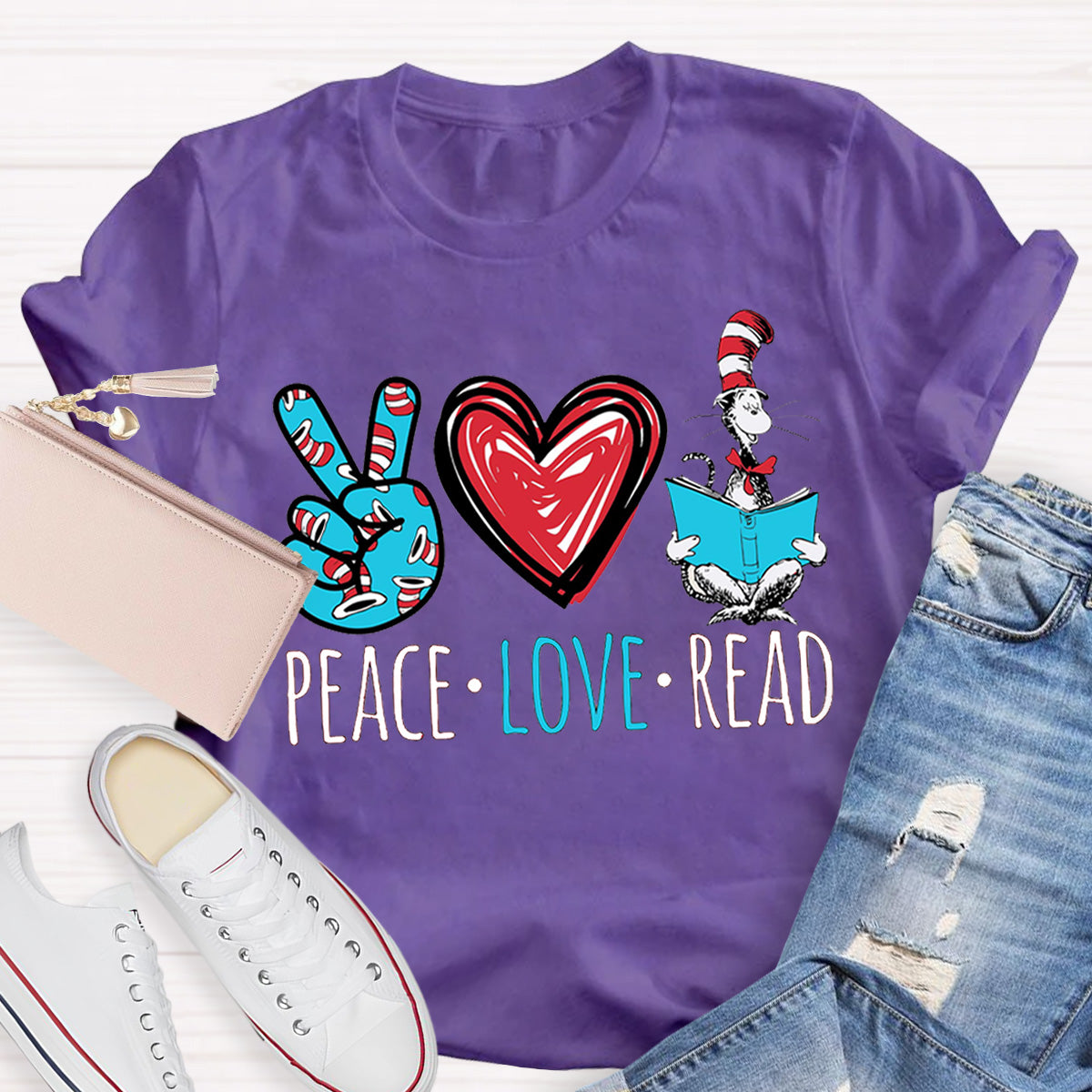 Dr. Seuss Peace Love Read Teacher T-Shirt