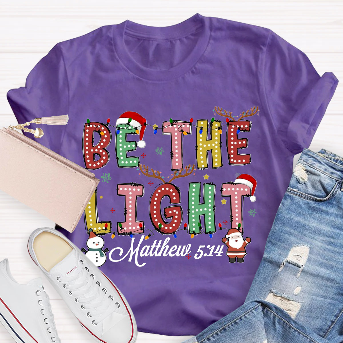 Christmas Light Be The Light Teacher T-Shirt