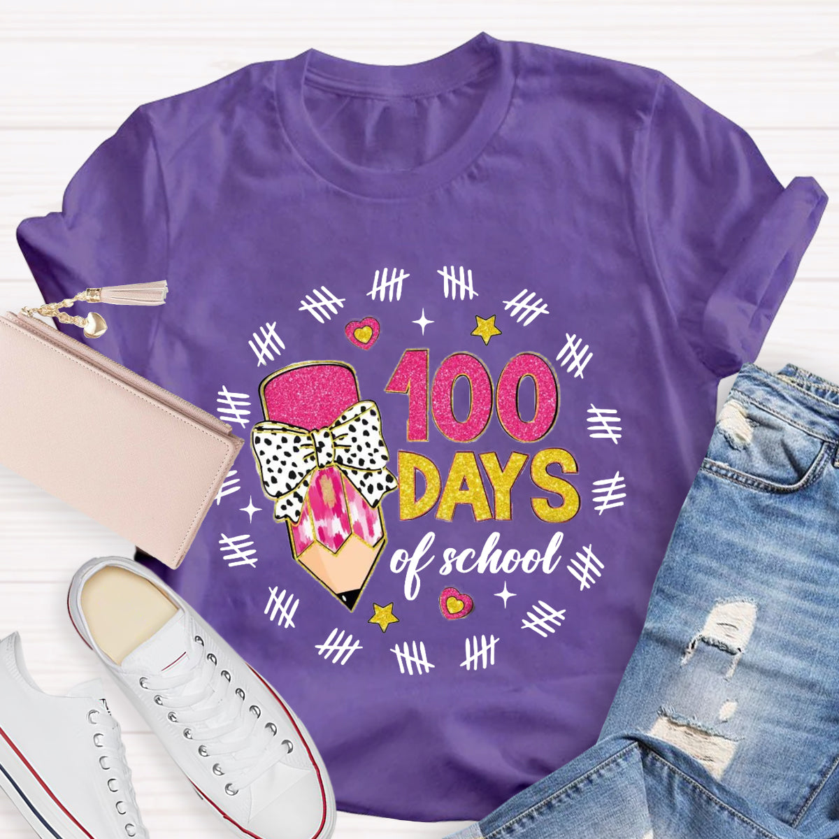 100 days of School Bow Teacher T-Shirt