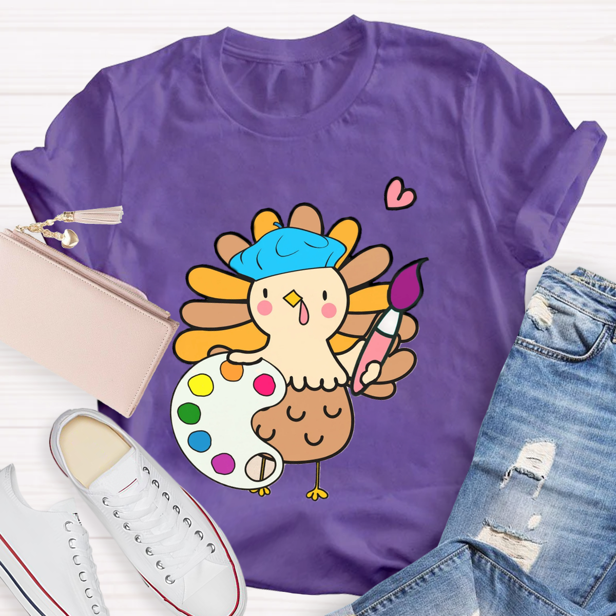 Art Teacher Thanksgiving Turkey Artist T-Shirt