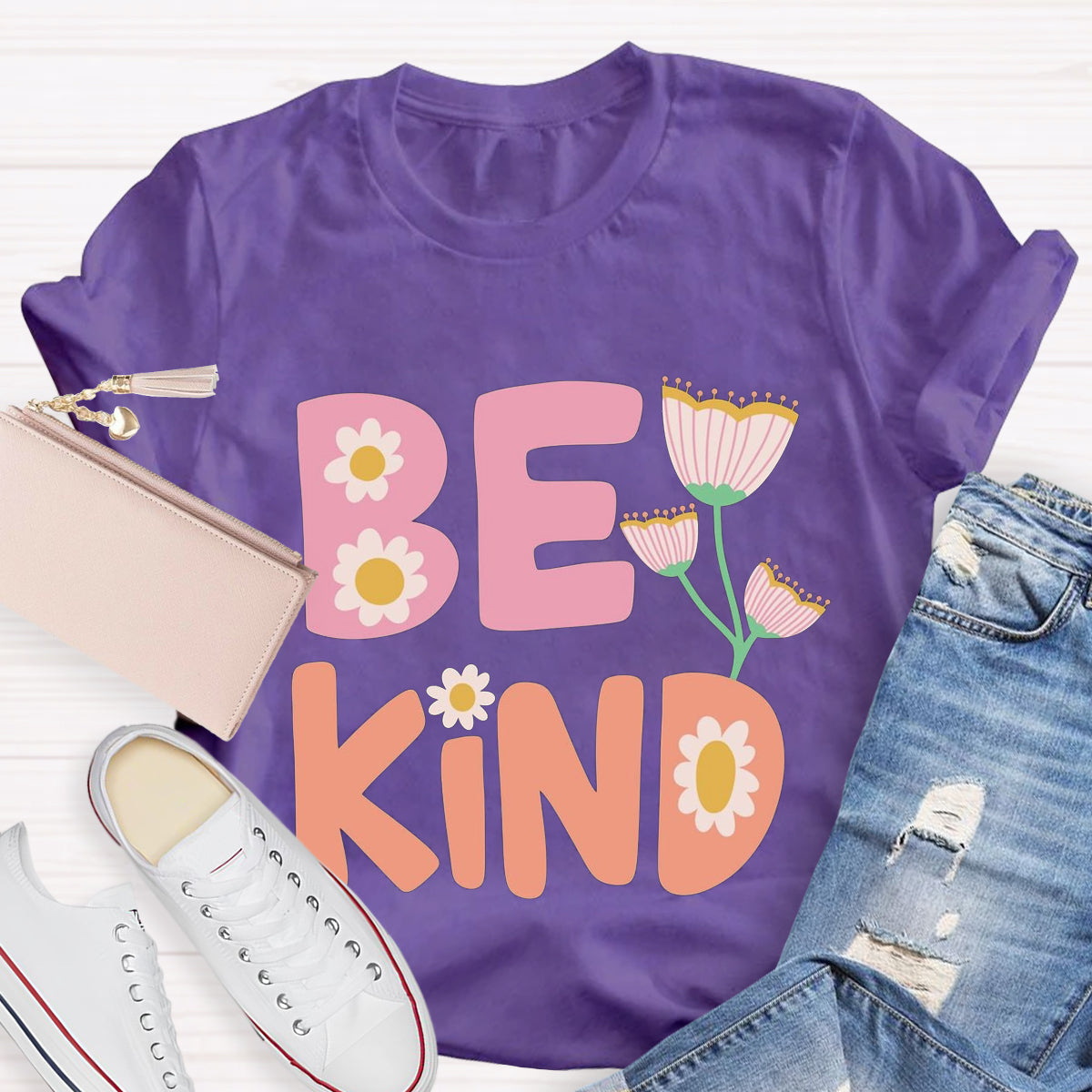 Be Kind Pink Flower Teacher T-Shirt