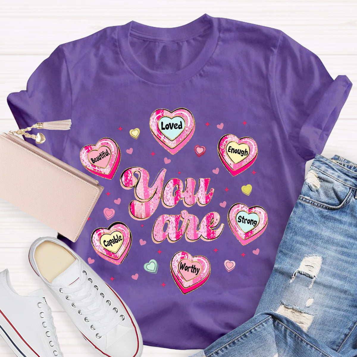 Teacher Valentine Brushstroke Heart Valentines Day T-Shirt