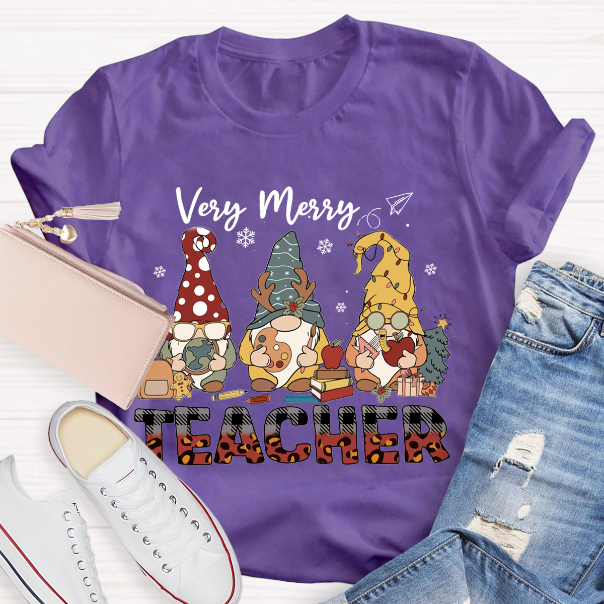 Very Merry Teacher Christmas Gnomes T-Shirt