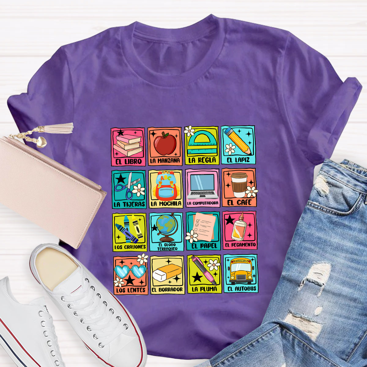 Spanish Picture Correspondence List Vintage Spanish Teacher T-Shirt