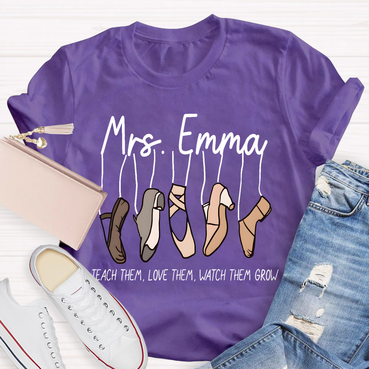 Personalized Name Watch Them Grow Teacher T-Shirt