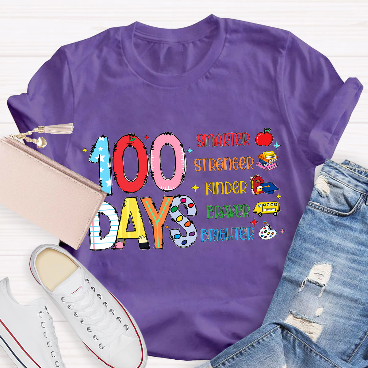 100 Days Smarter Brighter Teacher T-Shirt