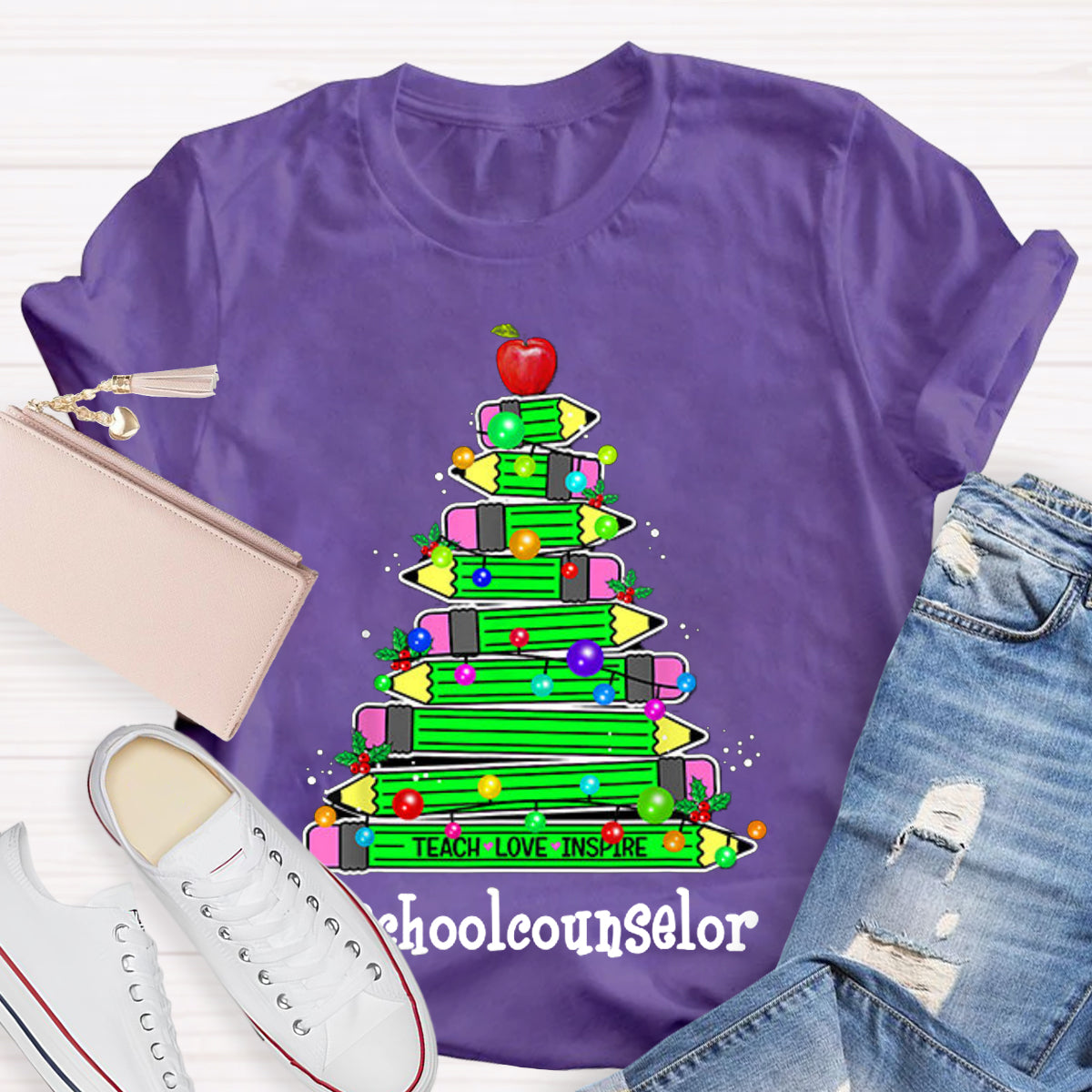 Personalized Position Of School Pencil Tree Teacher T-Shirt