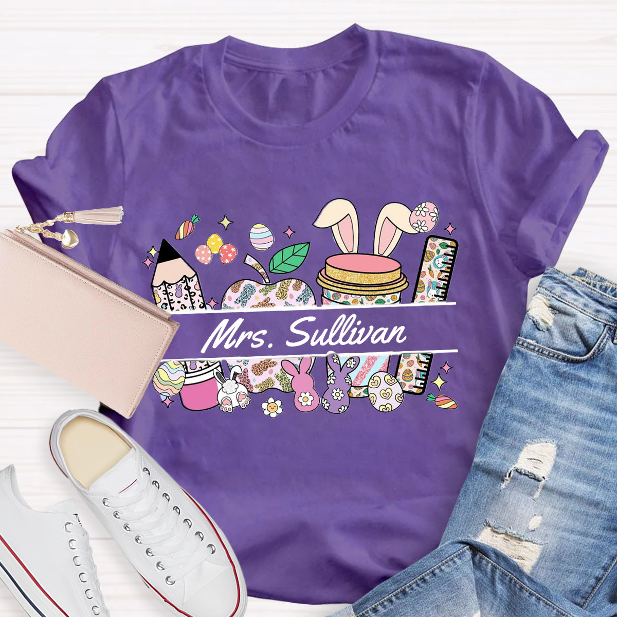 Personalized Name Easter Bunny Teacher T-Shirt