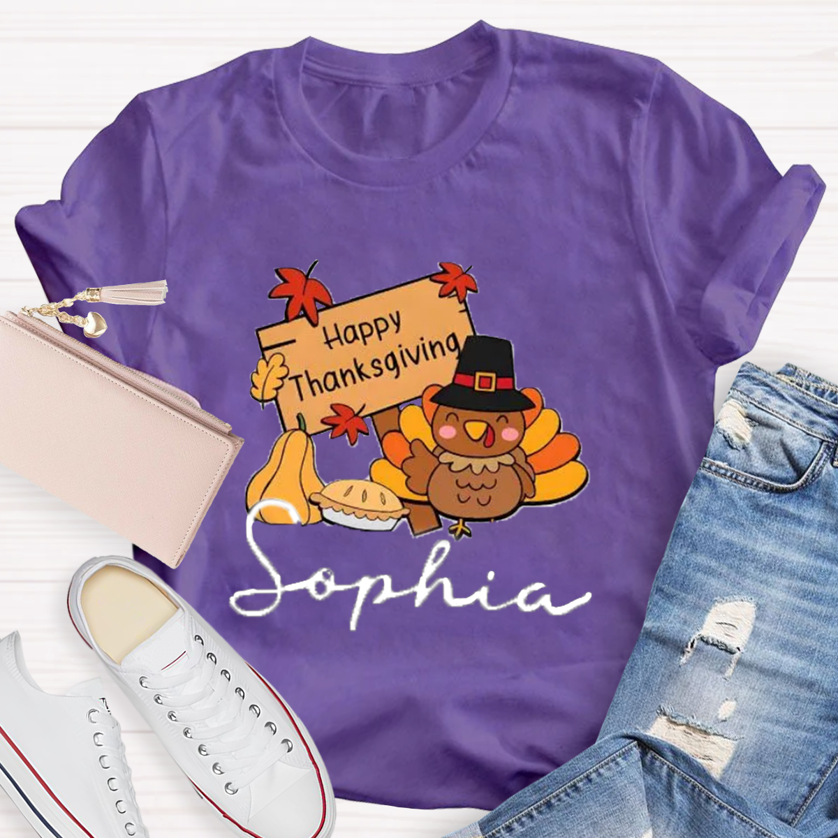 Personalized Name Happy Thanksgiving Teacher T-Shirt