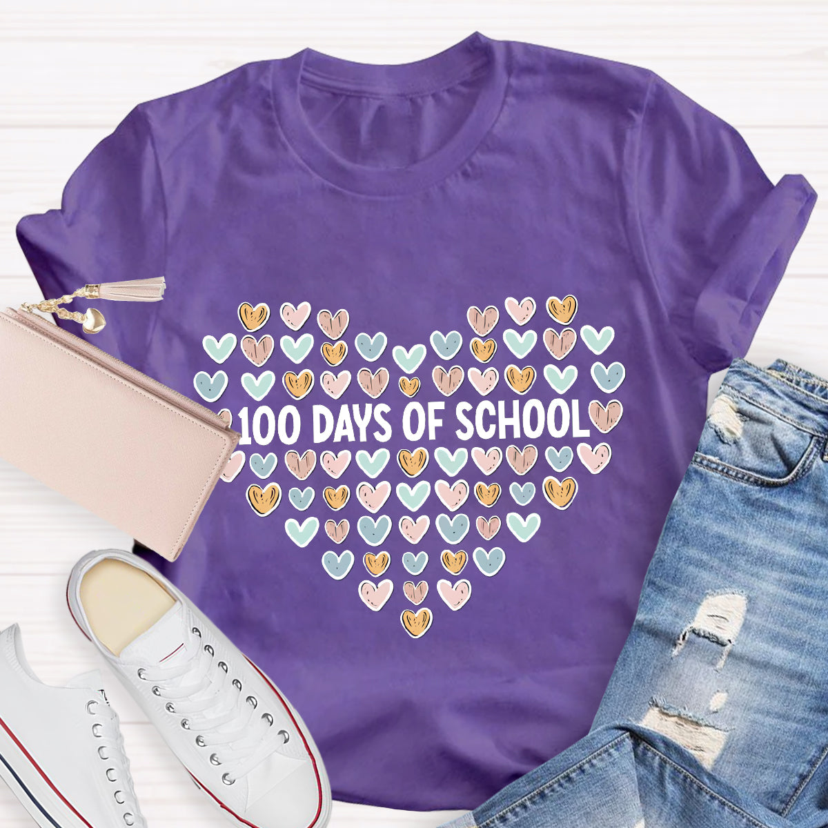 100 Days Of School Heart Teacher T-Shirt