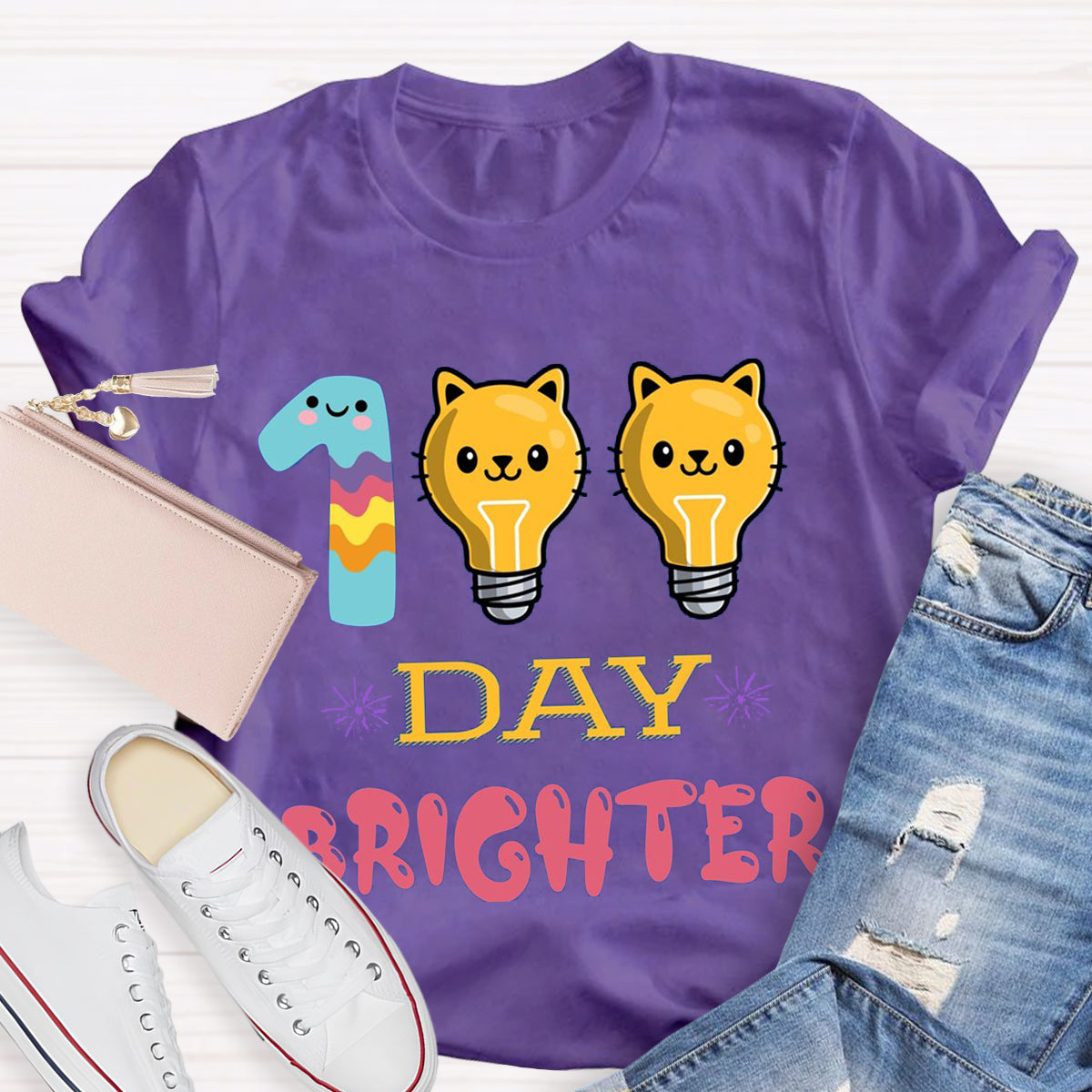 100 Days Brighter Cute Cat T-Shirt