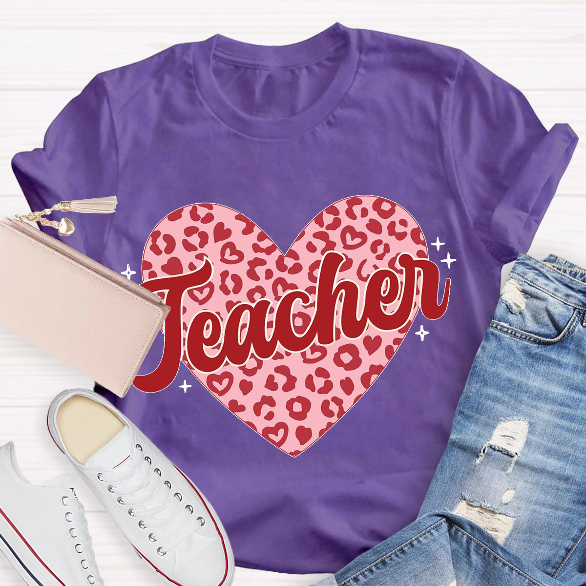 Checkered Heart Teacher T-Shirt